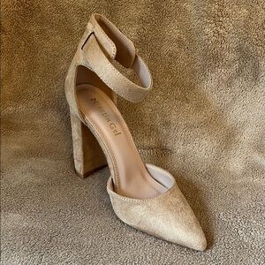 Tan Ankle Strap Block Heels